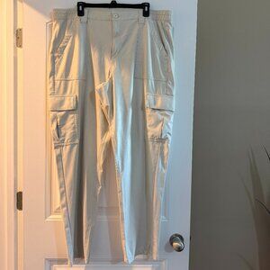 American Eagle Faux Leather Straight Leg Pants (Cream)
